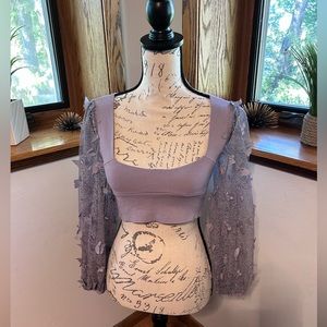 Free People Long Sleeve Purple Crop Top